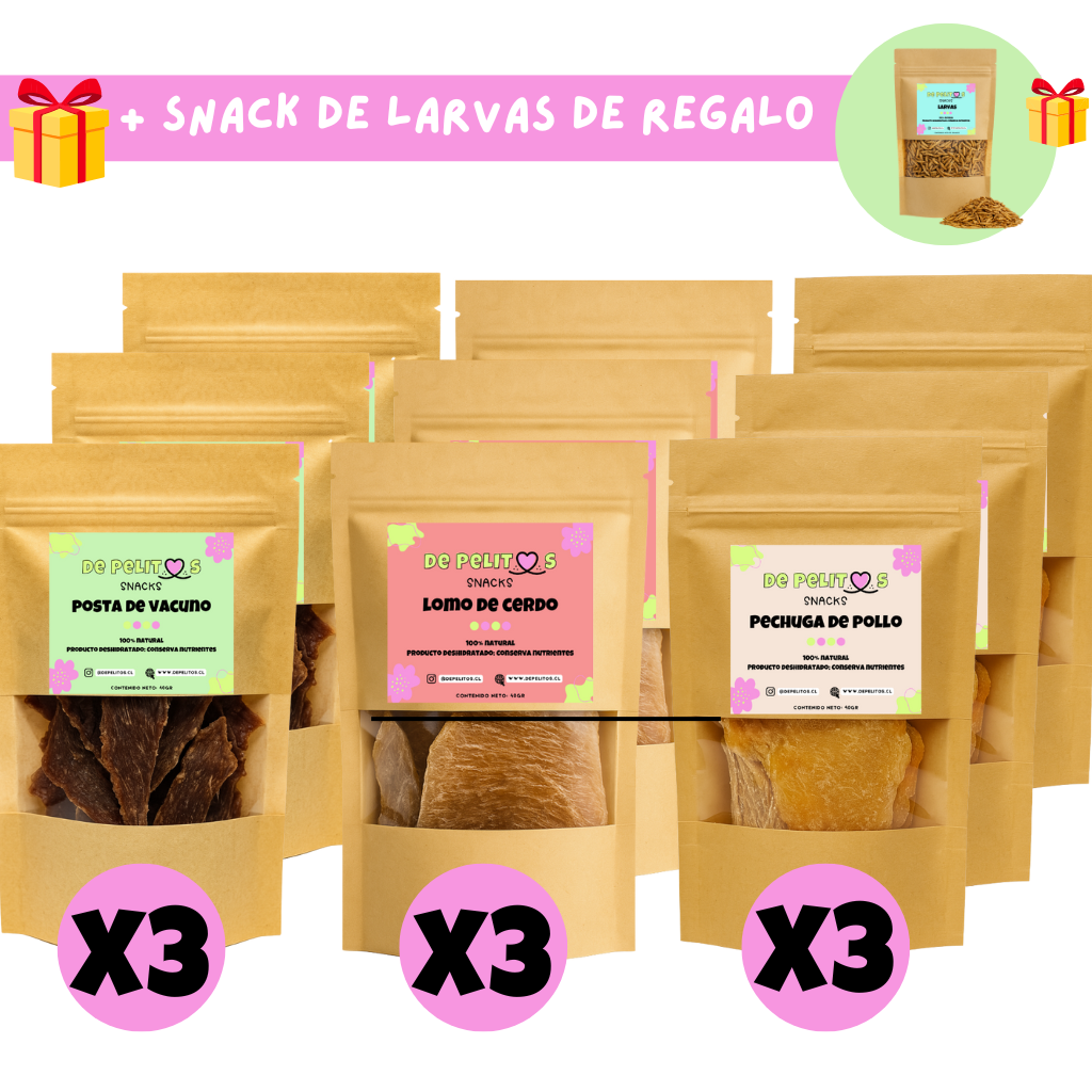 Pack premium - pollo, cerdo y vacuno (9 un. mixtas) + 1 snack de REGALO