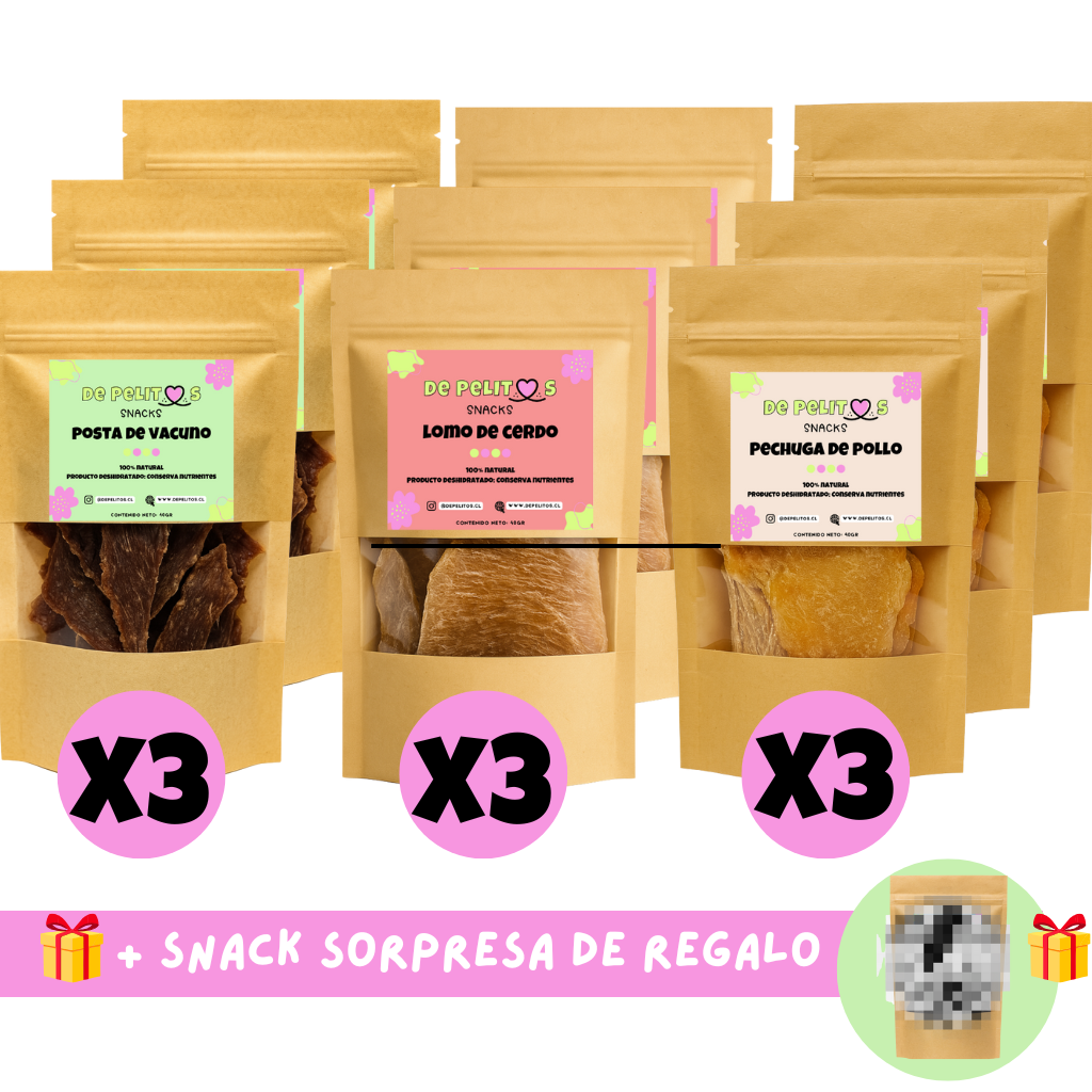 Pack premium - pollo, cerdo y vacuno (9 un. mixtas) + 1 snack de REGALO