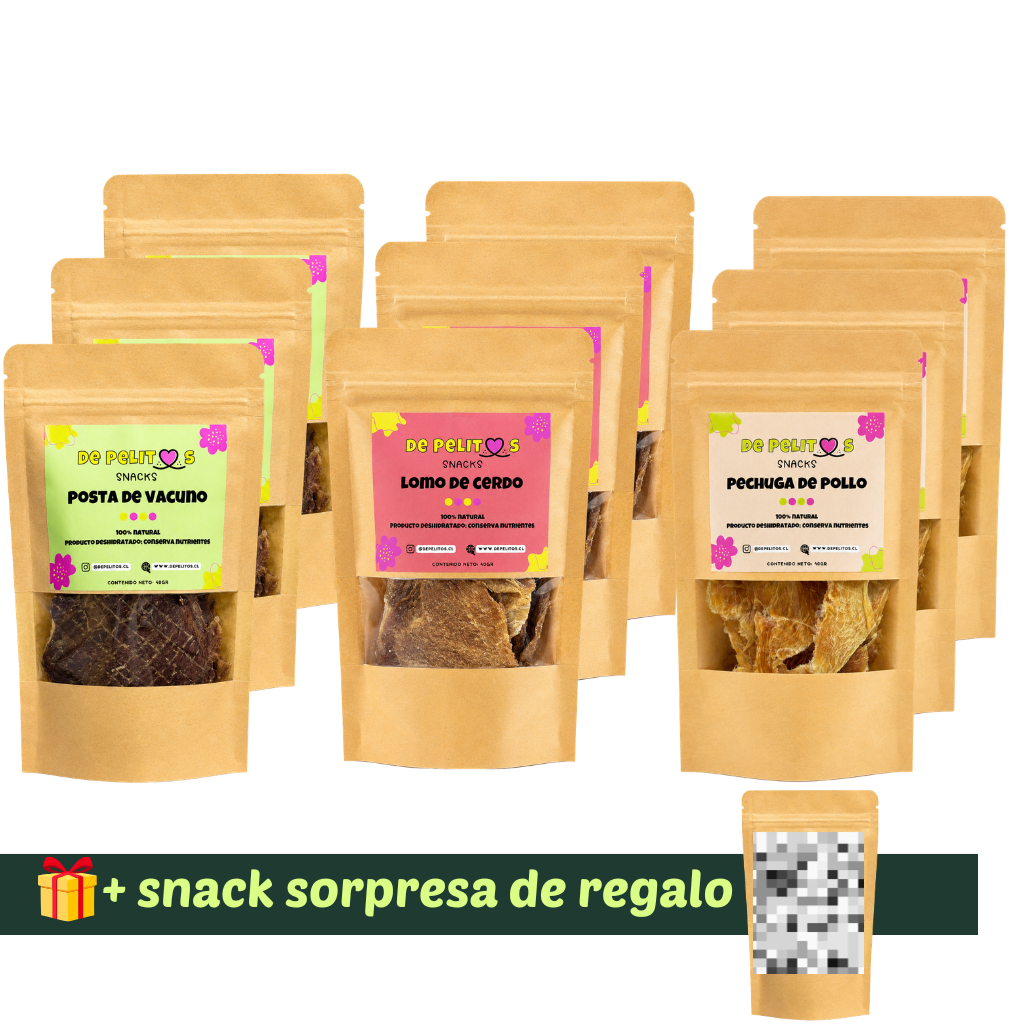 Pack premium - pollo, cerdo y vacuno (9 un. mixtas) + 1 snack sorpresa de REGALO